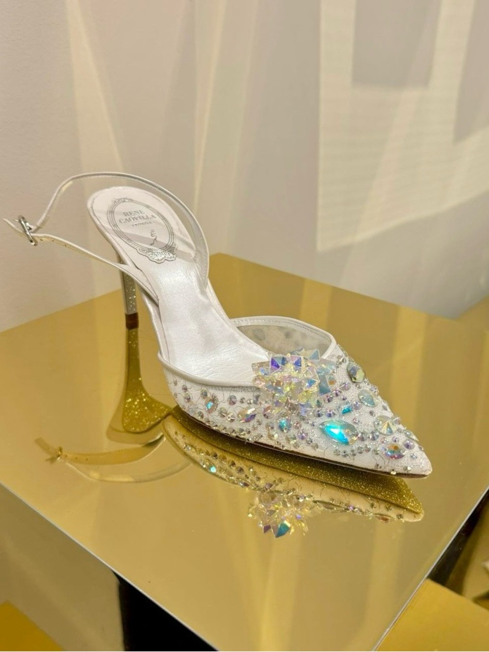 Rene caovilla Embellished White Crystal Slingback Pump